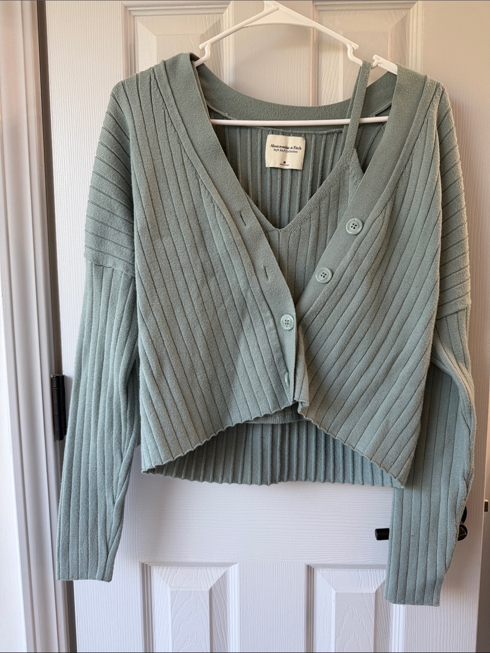 Abercrombie & Fitch Sage Green Ribbed Button V-Neck Cardigan
